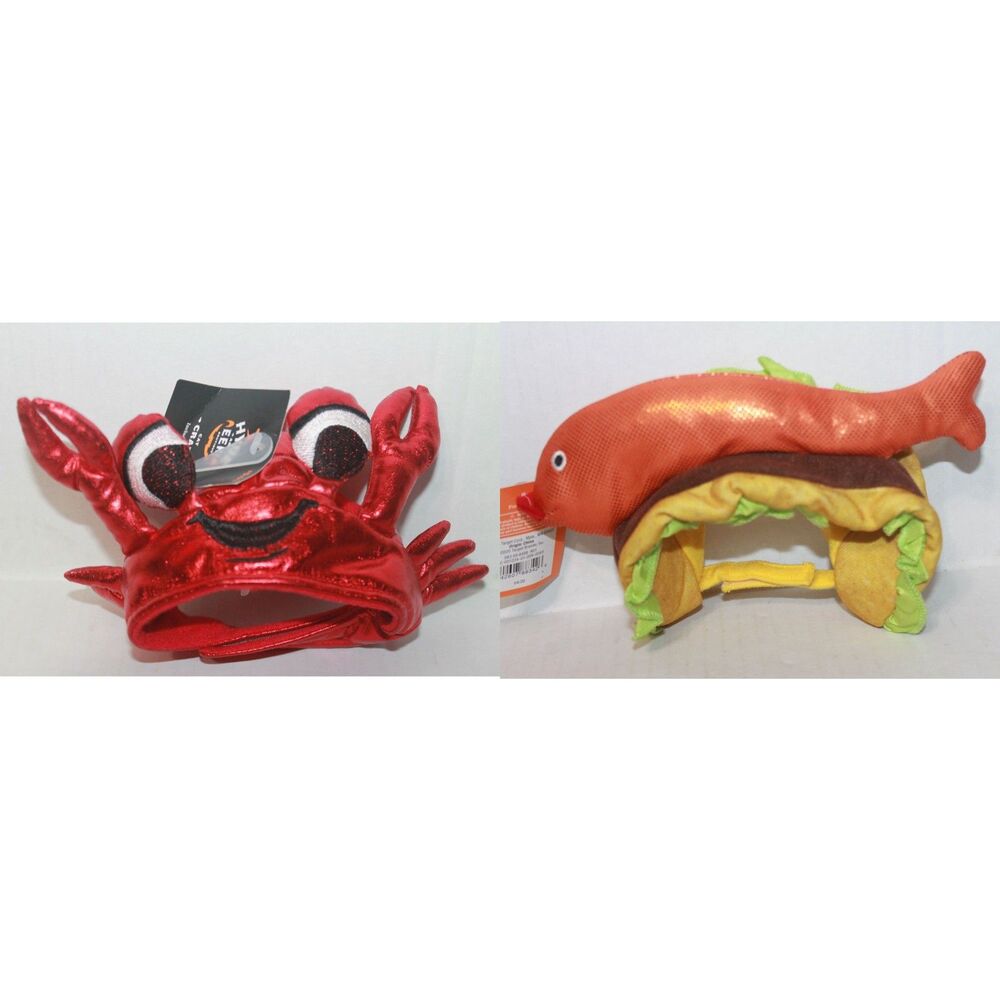 Hyde and EEK  Boutique Cat Red Metallic Crab Hat & Orange Fish Taco Hat Costume